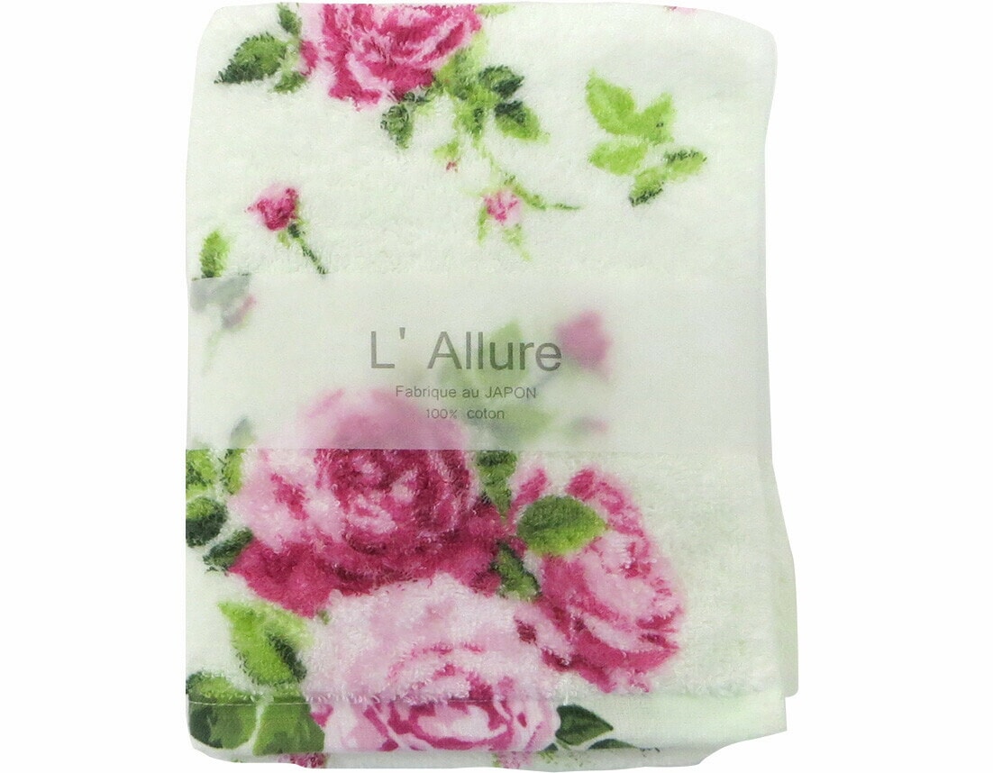 【メール便可】　両面パイルフェイスタオル　レーヌ　日本製　【薔薇雑貨　ローズ雑貨　キッチン雑貨　タオル　クロス　タオル　花柄　ギフト　プレゼント】
