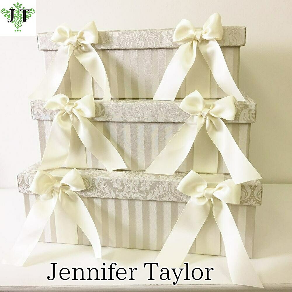 ジェニファーテイラー リボンボックス3Pセット Haruno グレー 【薔薇雑貨 ローズ雑貨 姫系雑貨 ロココ プリンセス 収納ボックス リボン】