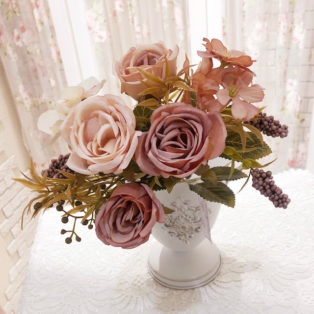 アーティフィシャルフラワー ローズブッシュ 【薔薇雑貨 ローズ雑貨 造花 オブジェ 花 バラ】