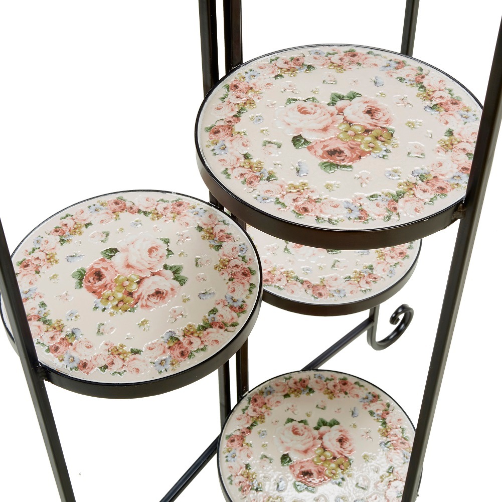 ガーデンラック　ピンクローズ　【薔薇雑貨　ガーデン用品　プランター台　ガーデニング　花台】