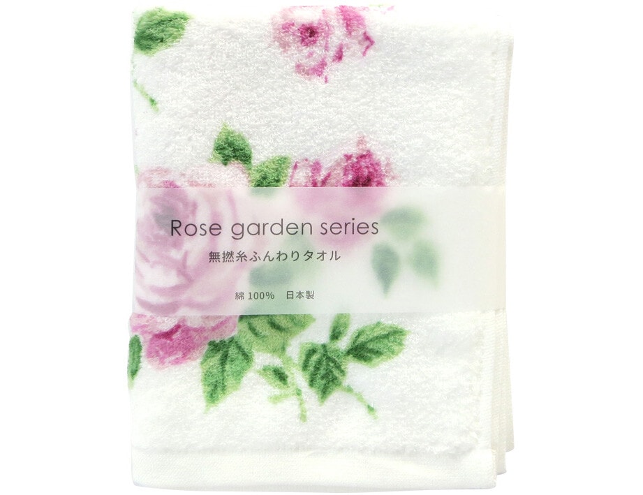 【メール便可】　無撚糸フェイスタオル　フラッフィ　日本製　【薔薇雑貨　ローズ雑貨　キッチン雑貨　タオル　クロス　タオル　花柄　ギフト　プレゼント】