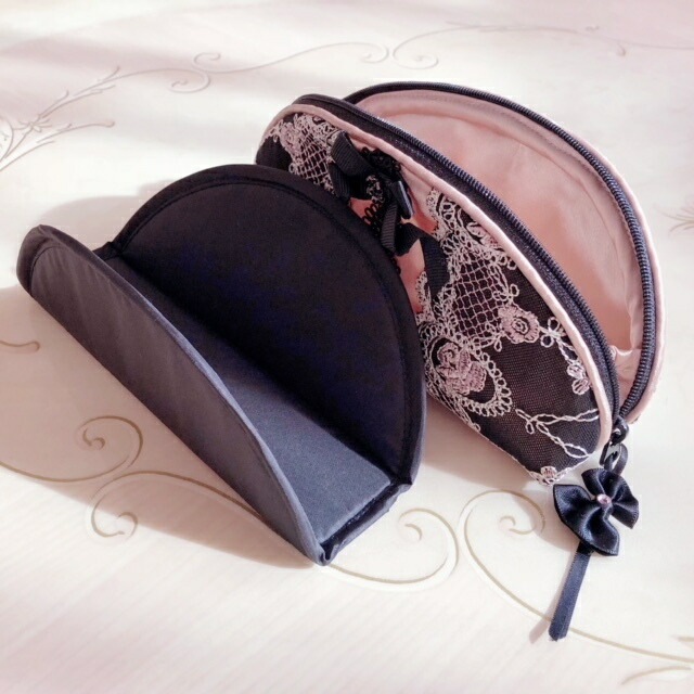 グラスケース　エレガントレース　【薔薇雑貨　ローズ　小物入れ　収納　ポーチ　メガネケース　眼鏡ケース　リボン　プリンセス】