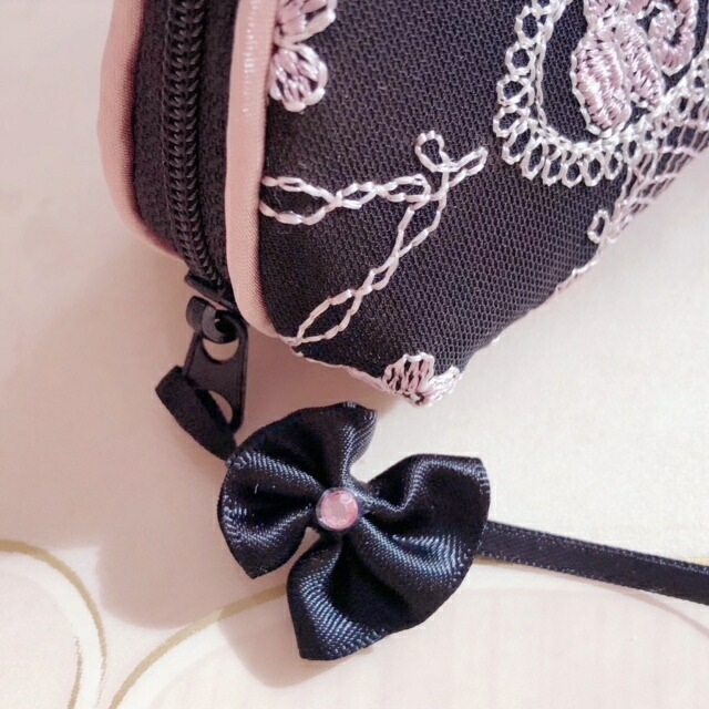 グラスケース　エレガントレース　【薔薇雑貨　ローズ　小物入れ　収納　ポーチ　メガネケース　眼鏡ケース　リボン　プリンセス】