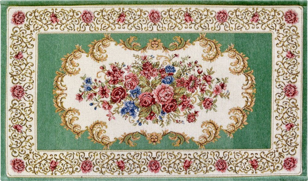 シェニールマット（ロングLサイズ・約５０×１８０）　メダリオン　 グリーン　【薔薇雑貨　ゴブラン織り　ルームマット　玄関マット　キッチンマット　カーペット　ラグマット　敷物】