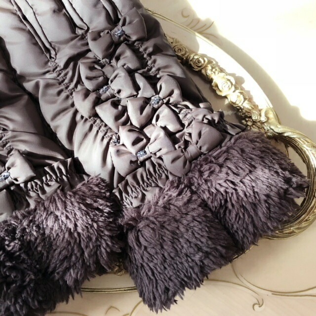 【メール便可】シャーリングリボン手袋　ブラウン　【薔薇雑貨　服飾小物　グローブ　防寒対策　リボン　大人可愛い　プリンセス　アクセサリー　冬小物】