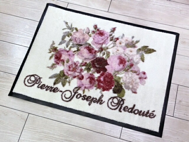 ルドゥーテ　エントランスマット　ホワイト　【薔薇雑貨　玄関マット　ラバーマット　ガーデンマット　薔薇柄マット　敷物】