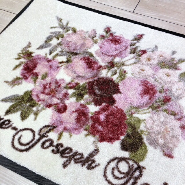 ルドゥーテ　エントランスマット　ホワイト　【薔薇雑貨　玄関マット　ラバーマット　ガーデンマット　薔薇柄マット　敷物】