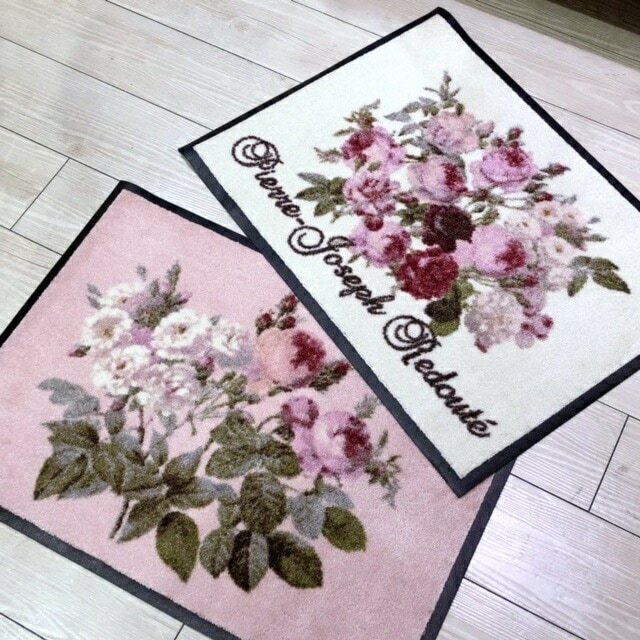 ルドゥーテ　エントランスマット　ホワイト　【薔薇雑貨　玄関マット　ラバーマット　ガーデンマット　薔薇柄マット　敷物】