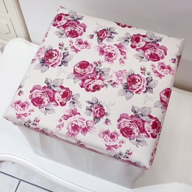 PVC収納スツール　スクエア（正方形）　ルーシー　【薔薇雑貨　花柄　収納ボックス　おもちゃ箱　お片付け　インテリア】