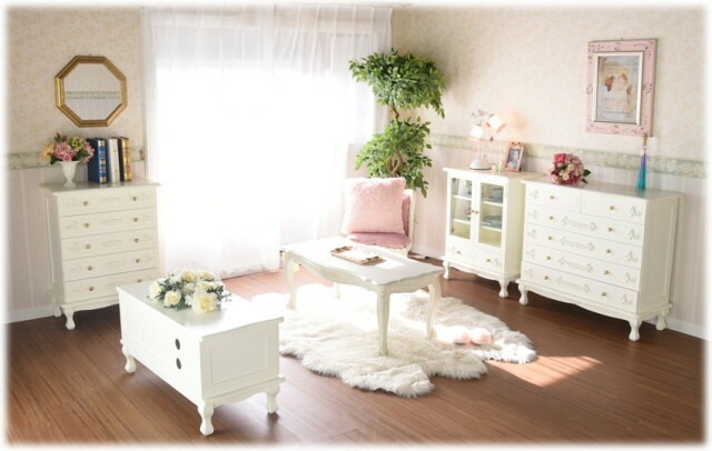 【特別セール】　ガーリープリンセスROCOCO　５段チェスト　【薔薇雑貨　ロココ調家具　ホワイト家具　収納　タンス】