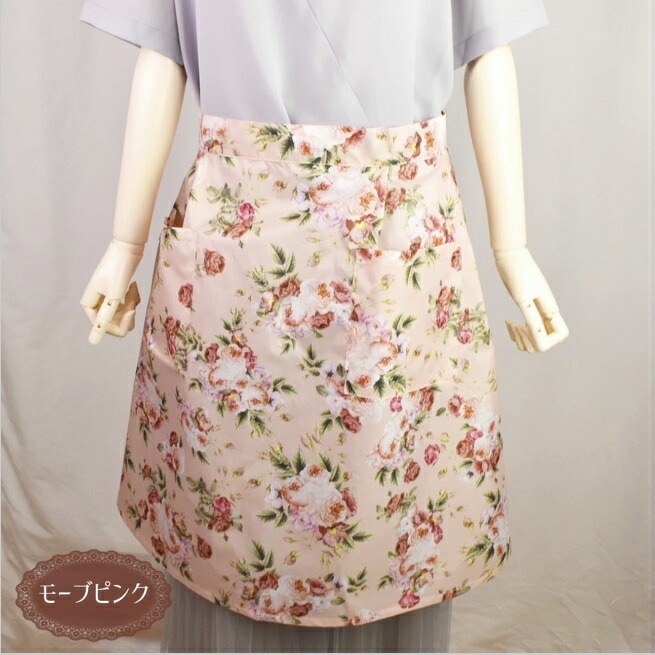 【メール便可】 ルドゥーテブロッサム カフェエプロン(撥水) 【薔薇雑貨 ローズ雑貨 薔薇柄 エプロン サロンエプロン】