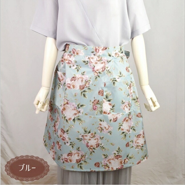 【メール便可】 ルドゥーテブロッサム カフェエプロン(撥水) 【薔薇雑貨 ローズ雑貨 薔薇柄 エプロン サロンエプロン】