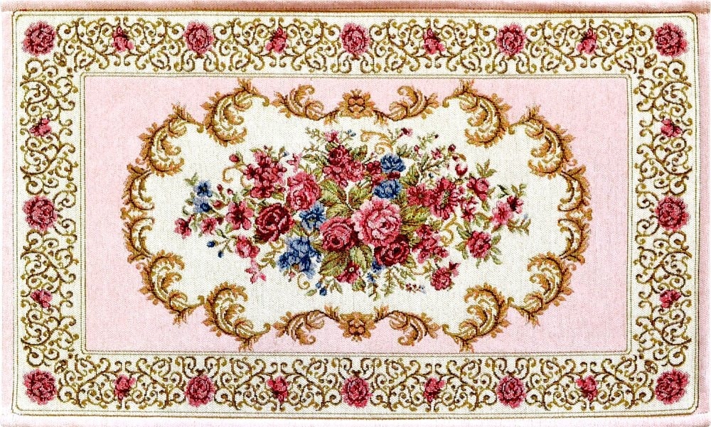 シェニールマット（LLサイズ・約２００×２００）　メダリオン　 ピンク　【薔薇雑貨　ゴブラン織り　ルームマット　玄関マット　キッチンマット　カーペット　ラグマット　敷物】