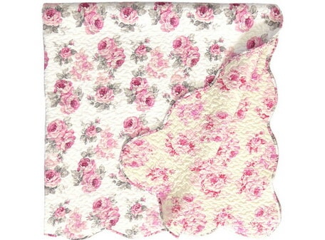 キルトマルチカバーW　ルーシー（１９０×２４０）【薔薇雑貨　ローズ　花柄　フロアマット　ラグマット　ベッドカバー　ソファカバー】