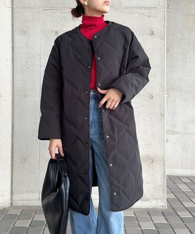 リベルモア|ノーカラーシームレスロングダウンコート|libelle more