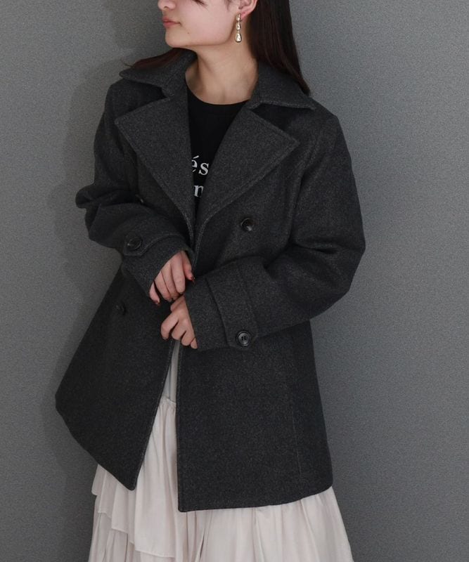 極美品✨️リミフゥ ピーコート S ブラック ポケット変形 ショート丈 ウール リベルモア|フェイクウールショート丈ピーコート|libelle more