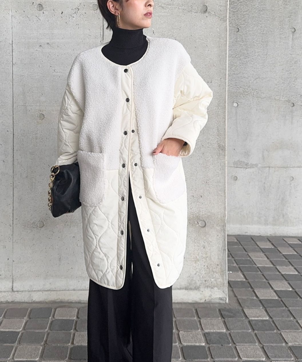 美品✨リヴドロワ　軽い　ボア×ファー　切り替えダブル　ショートコート　焦茶 美品✨リヴドロワ 軽い ボア×ファー 切り替えダブル ショートコート