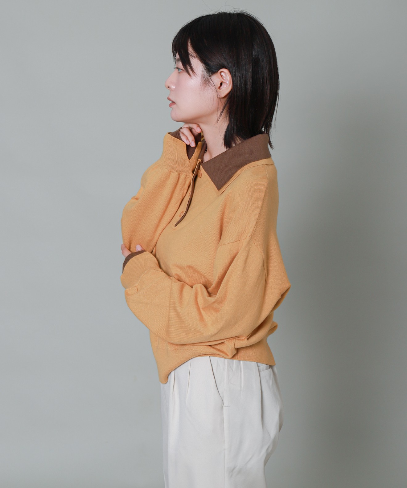 配色ダブルカラーポロニット