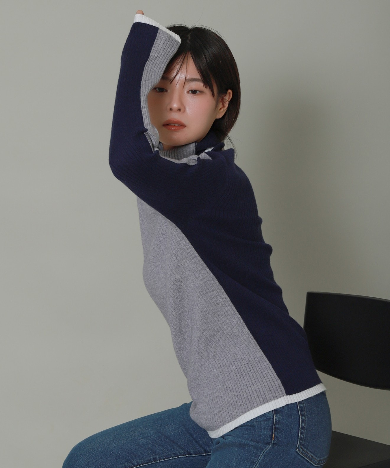 美品/L´Appartement Borderタートルネック　バイカラー バイカラーラインタートルネックニット