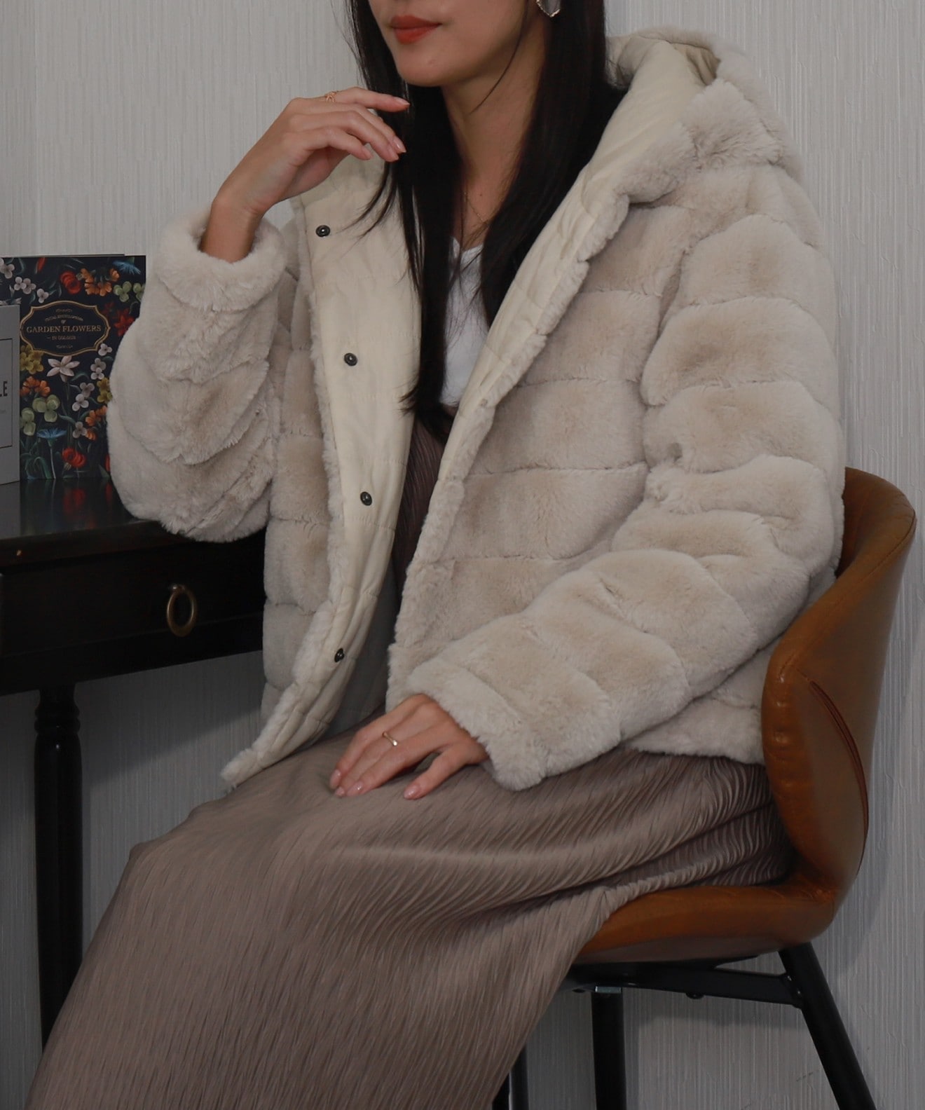 リベルモア|ボーダーファーキルトリバーシブルフード付きショート