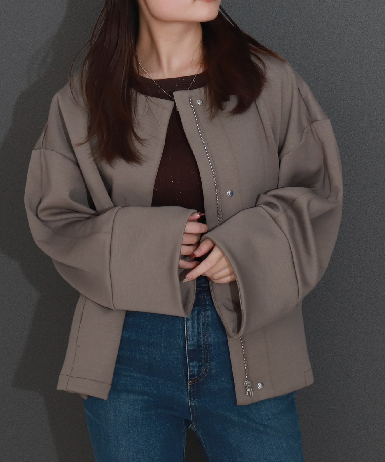 リベルモア|ダンボールポンチコクーンノーカラージャケット|libelle more