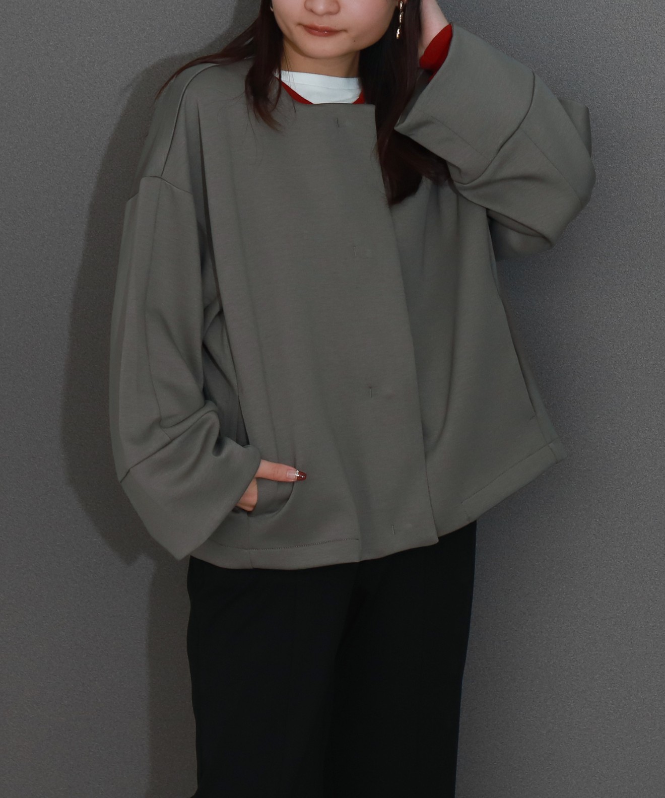 リベルモア|ダンボールポンチコクーンノーカラージャケット|libelle more