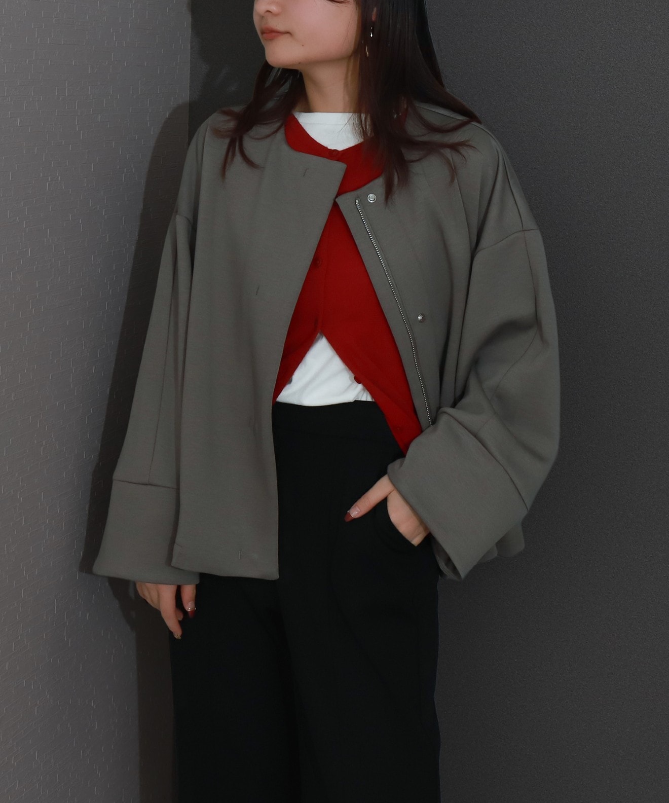 リベルモア|ダンボールポンチコクーンノーカラージャケット|libelle more