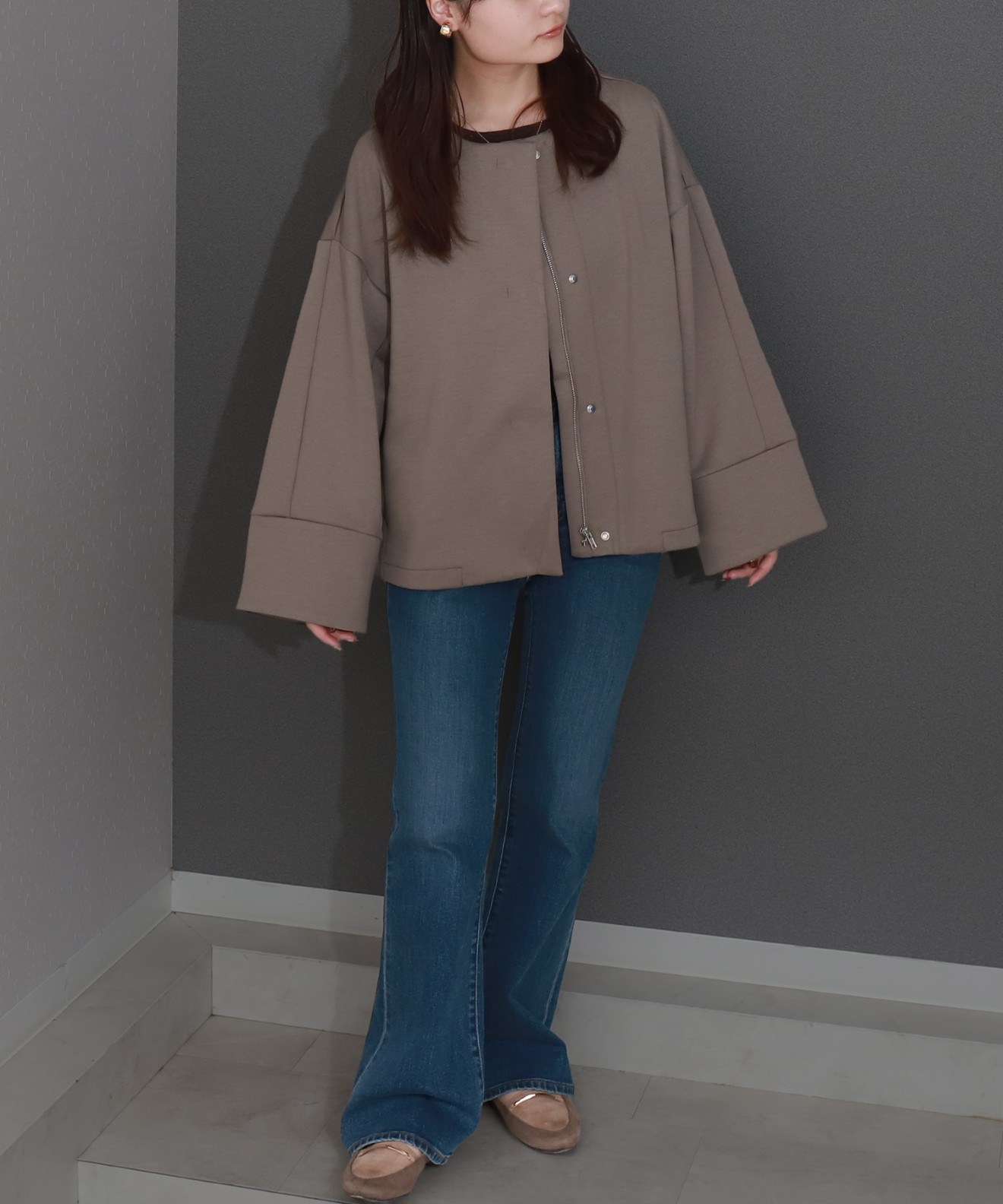 リベルモア|ダンボールポンチコクーンノーカラージャケット|libelle more