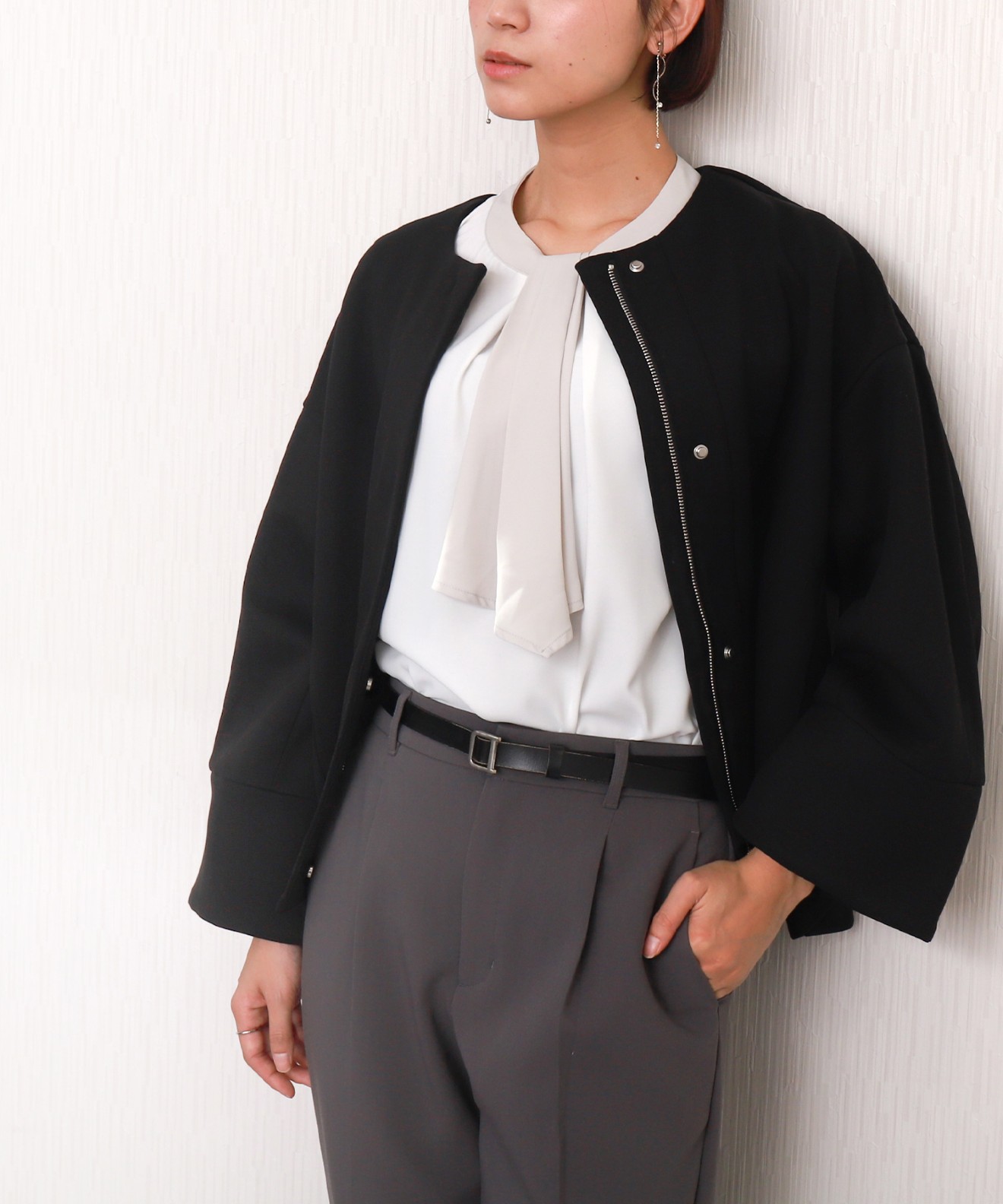 リベルモア|ダンボールポンチコクーンノーカラージャケット|libelle more