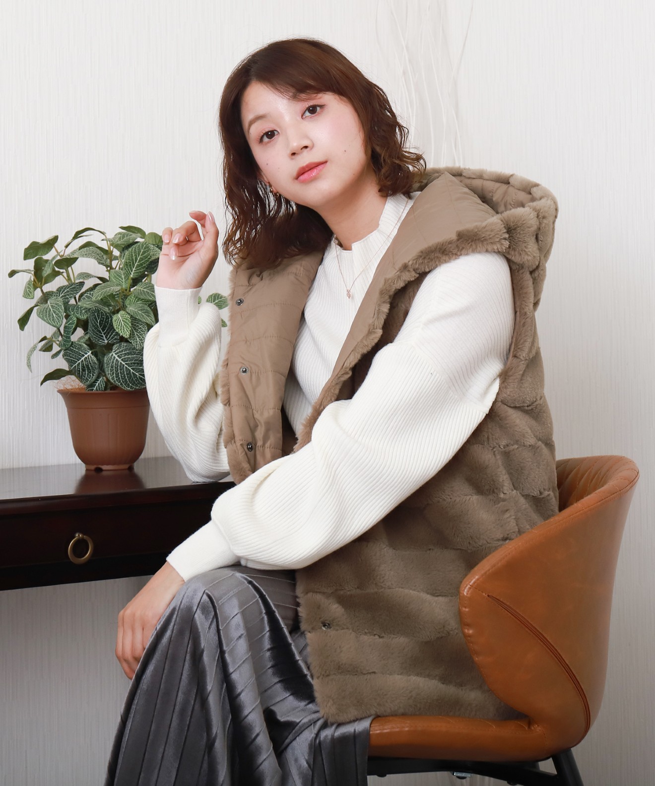 リベルモア|フェイクファー＆キルトリバーシブルフードベスト|libelle more