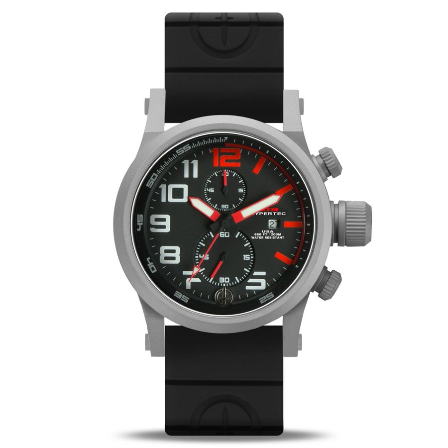 MTM WATCH HC2-SG4-RED1-BR2S-A Hypertec Chrono 2A Grey Red Dial - Black Rubber II- Silver Buckle