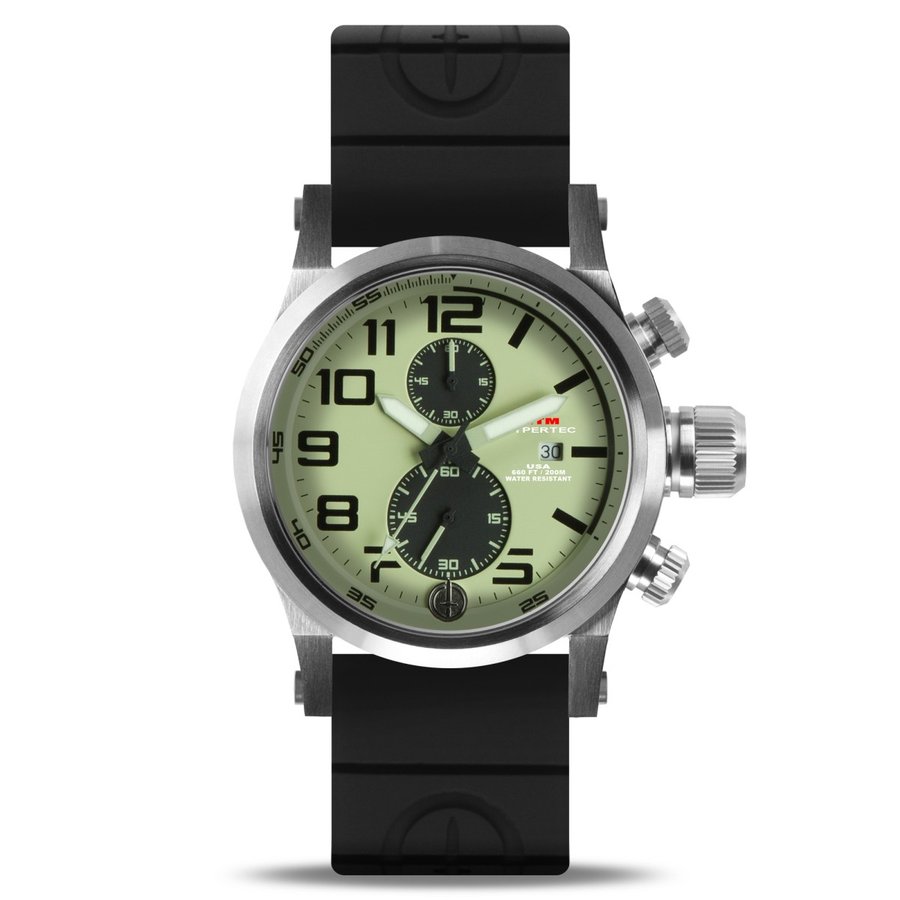 MTM WATCH HC2-SS4-LUMI-BR2S-A Hypertec Chrono 2A Silver Lumi Dial - Black Rubber II- Silver Buckle