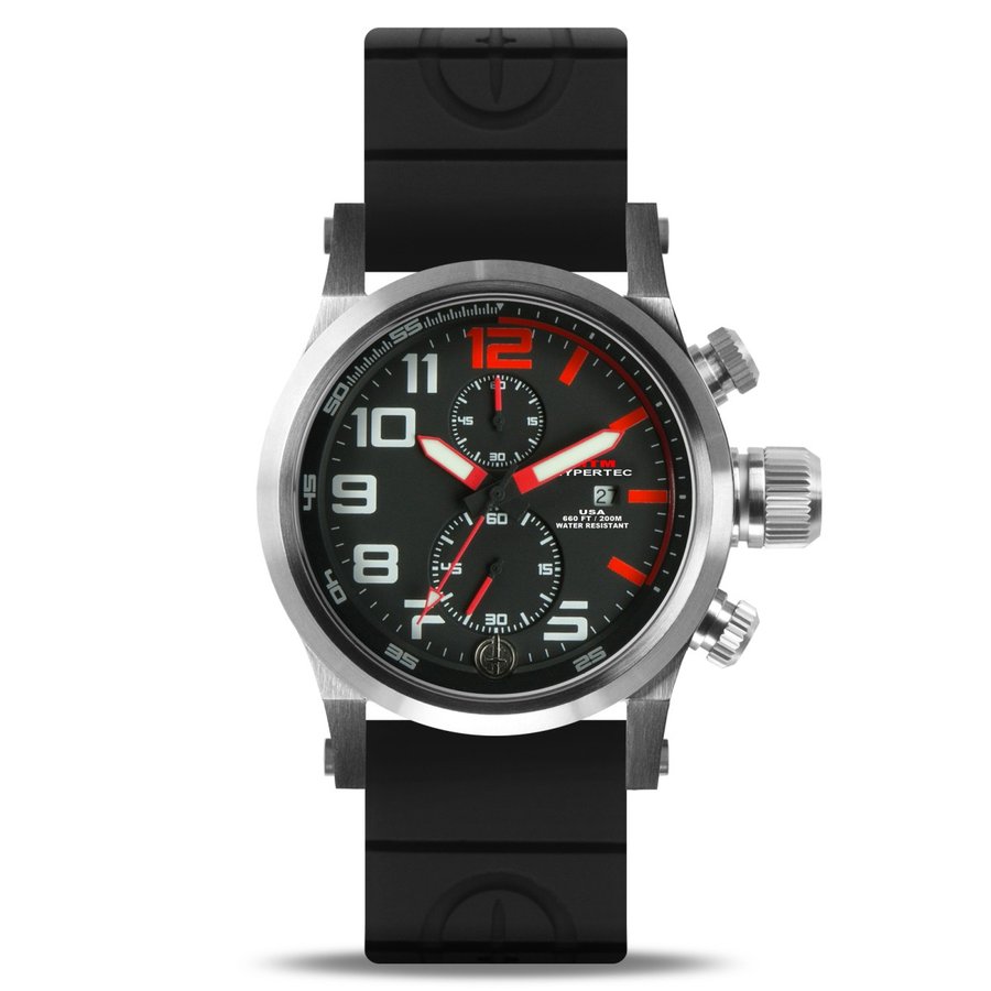 MTM WATCH HC2-SS4-RED1-BR2S-A Hypertec Chrono 2A Silver Red Dial - Black Rubber II- Silver Buckle