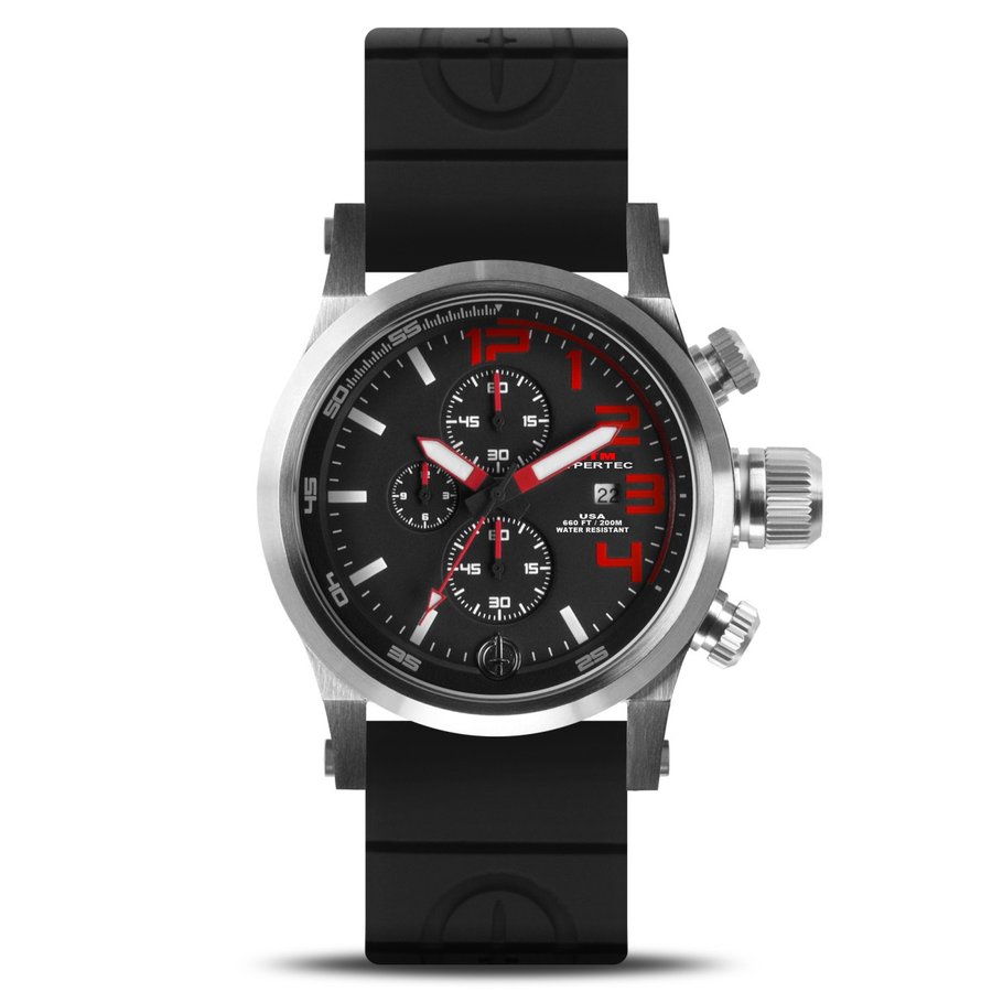 MTM WATCH HC3-SS4-RED1-BR2S-A Hypertec Chrono 3A Silver Red Dial - Black Rubber II- Silver Buckle