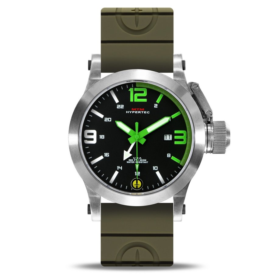 MTM WATCH HYP-SS4-GRN1-GN2S-A Hypertec 44 Silver - Green Dial - Green Rubber II- Silver Buckle