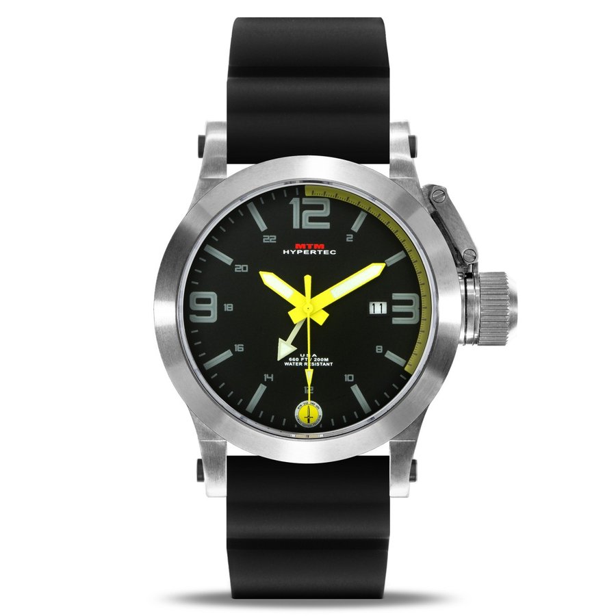 MTM WATCH HYP-SS4-YLLW-BR1S-A Hypertec 44 Silver - Yellow Dial - Black Rubber I- Silver Buckle