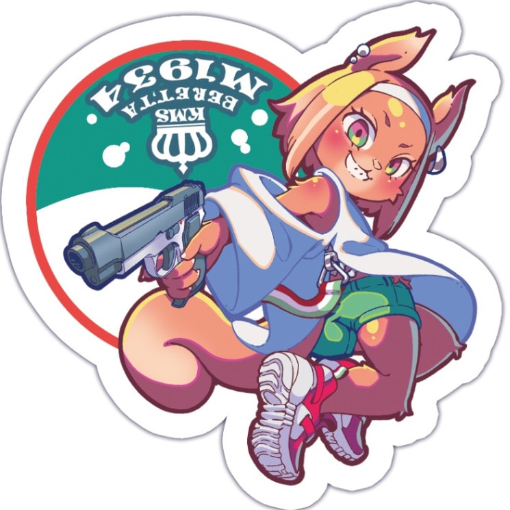 【生産終了/在庫限り】ks_011_BERETTA M1934 オーバーサイズ黒ギャル風キタリスっ娘ステッカー