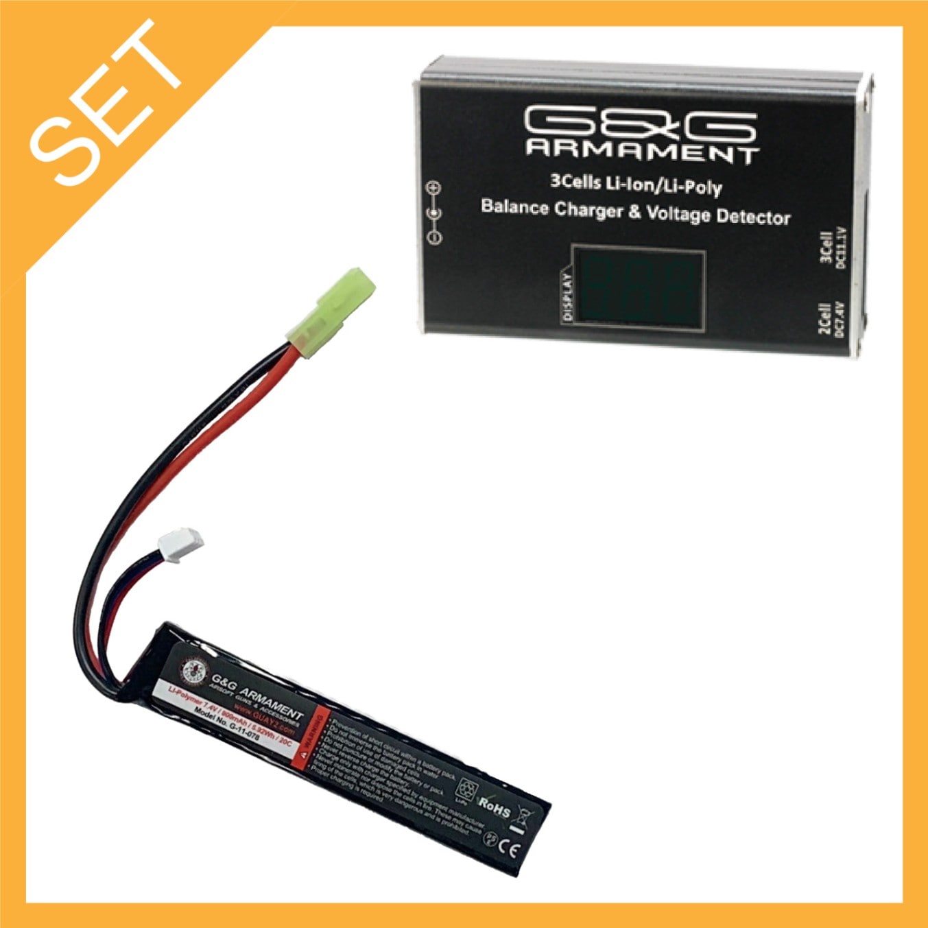 G&G純正リポ充電器セット（タミヤ）7.4V 950mAh Li-Po battery (For M4/M16 Stock Tube)