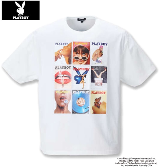 大きいサイズ PLAYBOY(プレイボーイ) カラー転写シートプリント半袖T