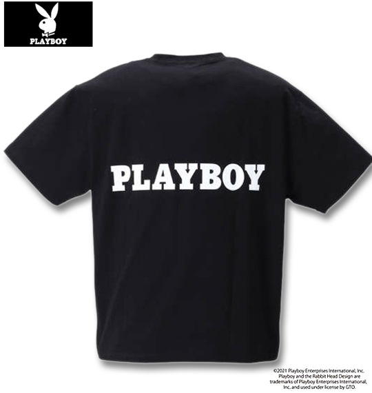 大きいサイズ PLAYBOY(プレイボーイ) カラー転写シートプリント半袖T