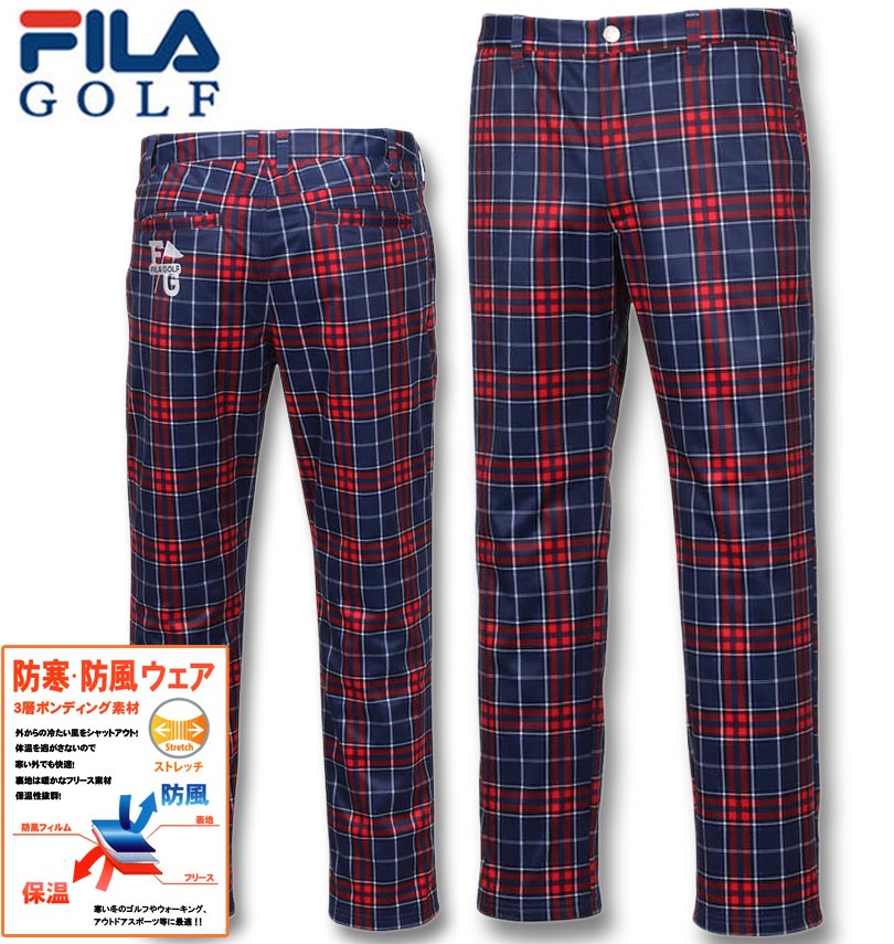 FILA GOLF チェック柄パンツ WIND GUARD 大きいサイズ FILA GOLF(フィラゴルフ) チェック柄ボンディング