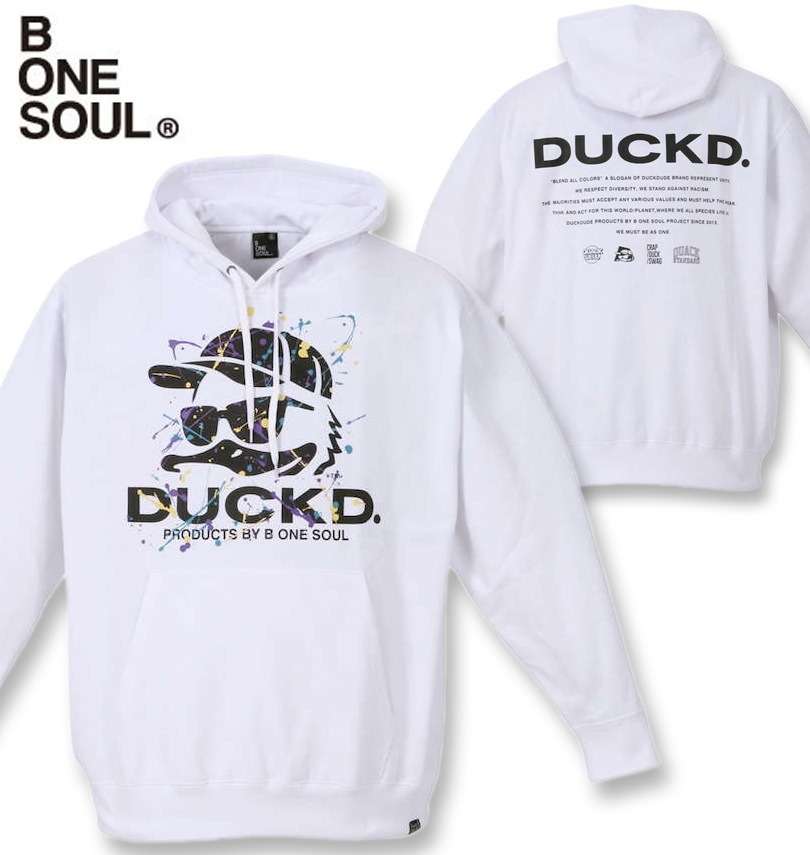 大きいサイズ b-one-soul DUCK DUDEスプラッシュフェイスプルパーカー 3L 4L 5L 6L ラッピング可 送料無料 即日発送 大きいサイズ b-one-soul(ビーワンソウル) DUCK DUDEスプラッシュ