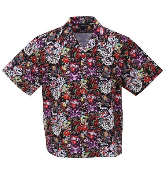 大きいサイズ Ed Hardy エドハーディー 接触冷感オープンカラー半袖