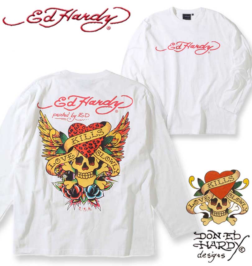 大きいサイズ Ed Hardy エドハーディー 天竺プリント長袖Tシャツ 大きいサイズ Ed Hardy エドハーディー 天竺プリント長袖Tシャツ