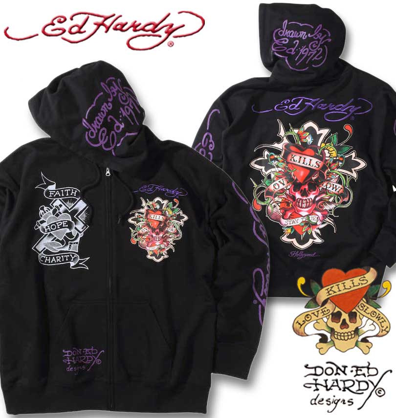 �礭�������� Ed Hardy ���ɥϡ��ǥ��� ΢�ӻɽ�&�ץ��� �ե른�åץѡ����� �֥�å� 3L 4L 5L 6L ����̵��