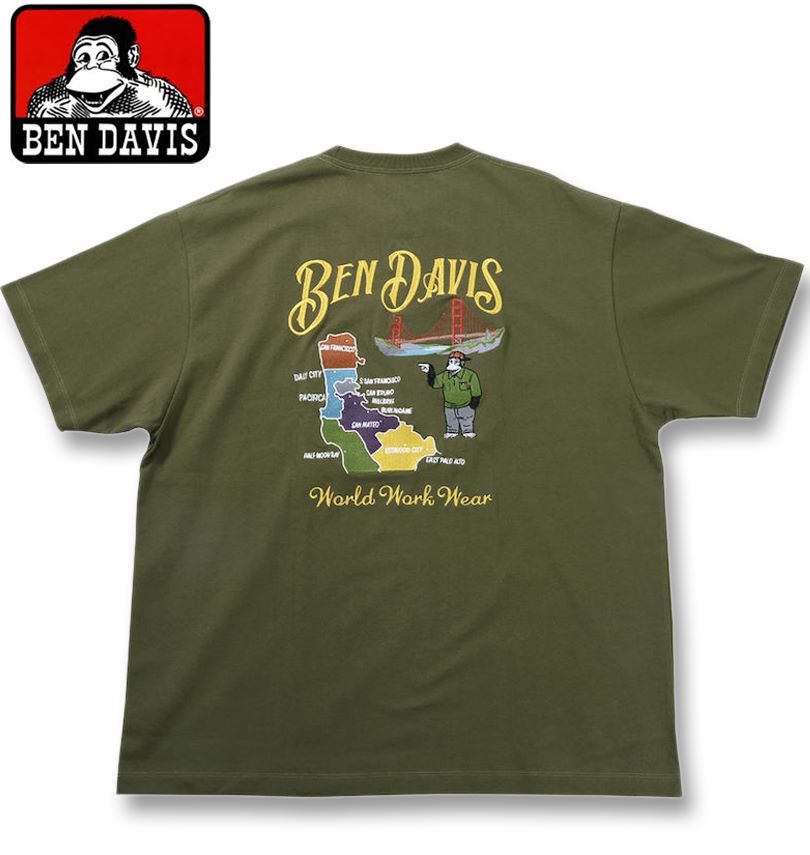 大きいサイズ BEN DAVIS スーベニア刺繍半袖Tシャツ 3L 4L 5L 6L カーキ ラッピング可 送料無料 即日発送 大きいサイズ BEN DAVIS スーベニア刺繍 半袖 Tシャツ カーキ 3L 4L 5L