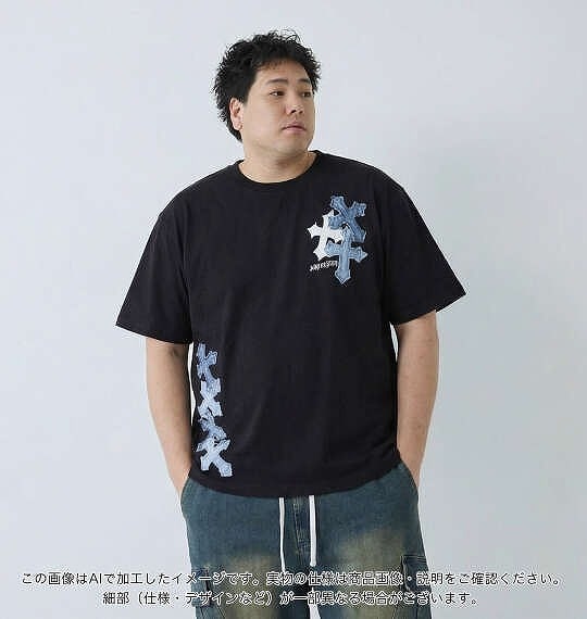 大きいサイズ in the attic デニムクロス パッチワーク 半袖 Tシャツ
