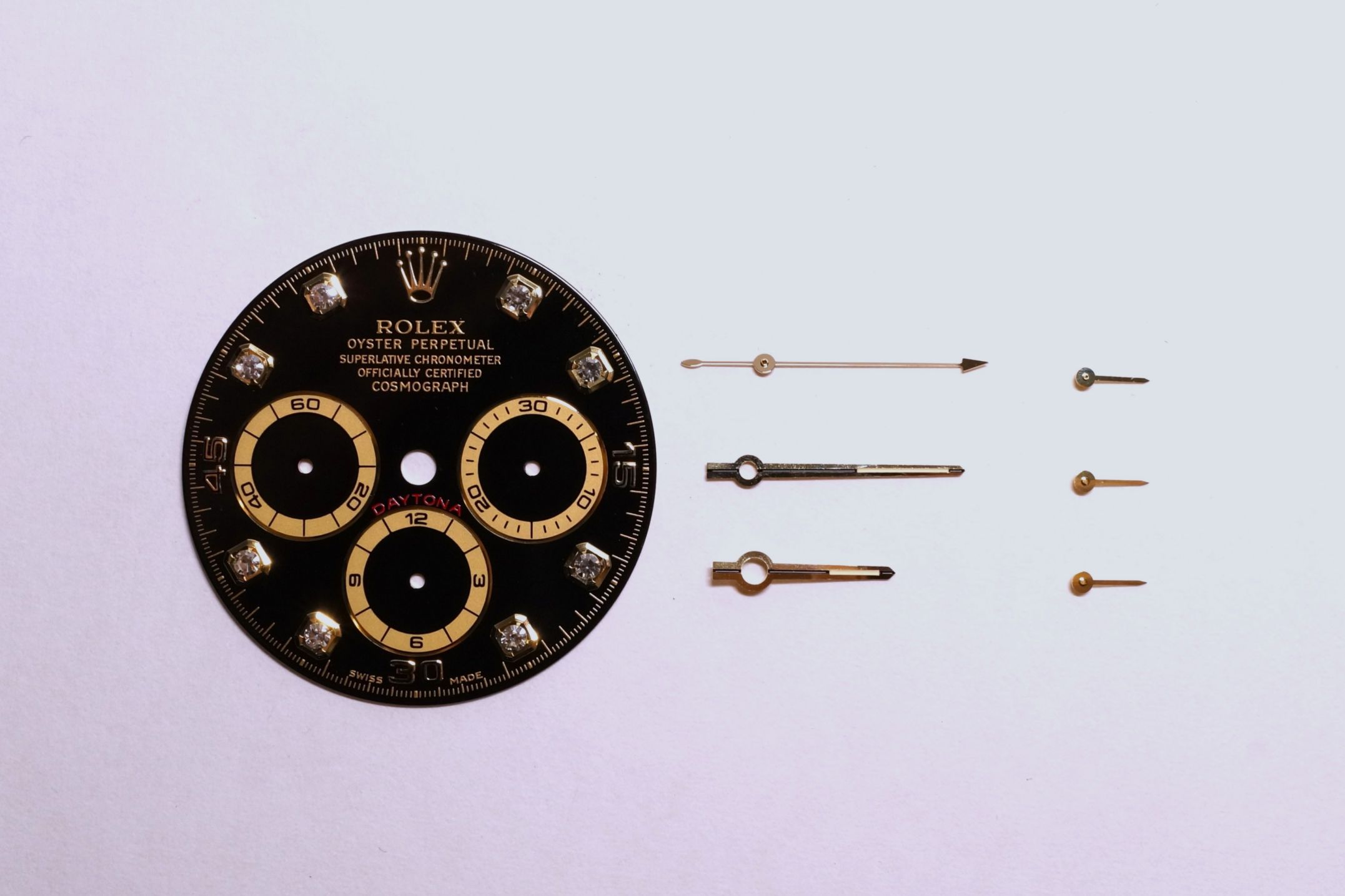 ROLEX DAYTONA用DIAL 16528G ダイアモンドセット＋長短針クロノ針スモセコ3針付き