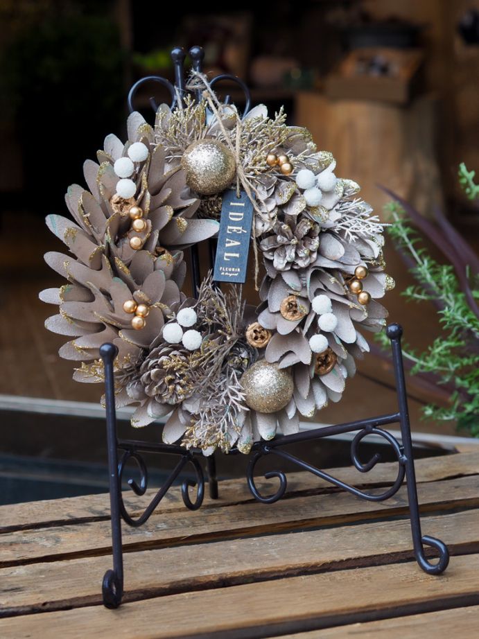 季節のナチュラルリース ｜Mサイズ　-ホワイトゴールド-