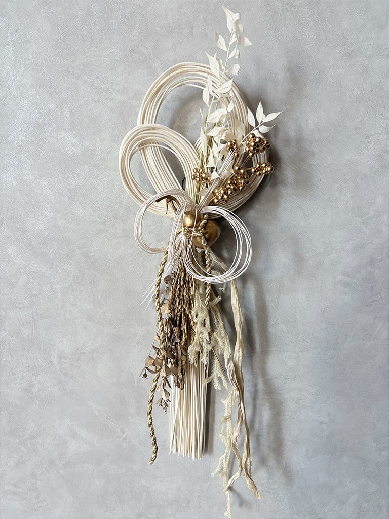 【大阪店オリジナル｜一点物】しめ飾り ゴールドホワイト Lサイズ｜送料込み* 